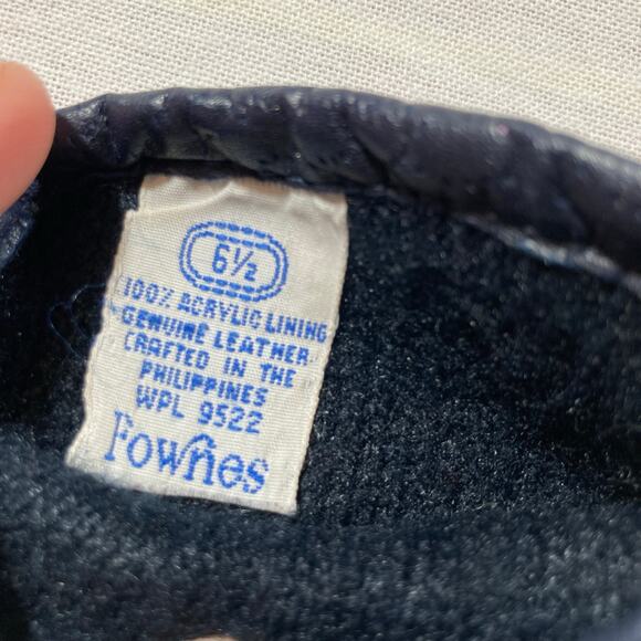 Fownes Women 6.5 Navy Blue Leather Lined  Driving Gloves Minimalist Classic Gift - Picture 5 of 6